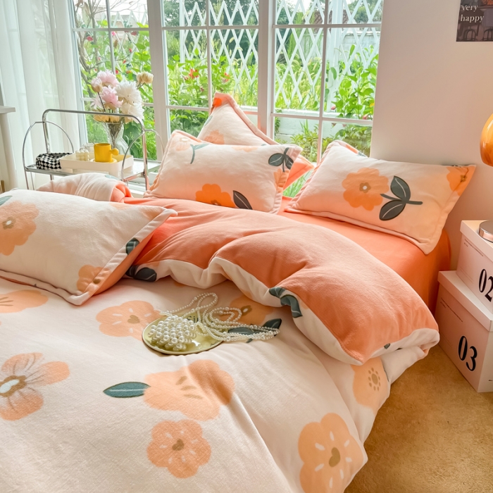 91家纺网 家纺一手货源 找家纺 米莱 2022新款牛奶绒小清新印花四件套 花溪满满