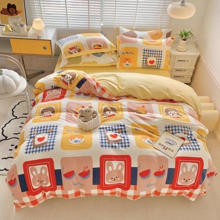 91家纺网 家纺一手货源 找家纺 澳萝拉 2022新款牛奶绒印花四件套 ins萌趣