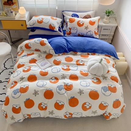 91家纺网 家纺一手货源 找家纺 澳萝拉 2022新款牛奶绒印花四件套 好柿发生