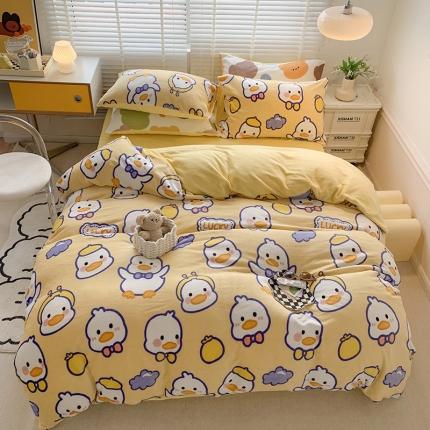 91家纺网 家纺一手货源 找家纺 澳萝拉 2022新款牛奶绒印花四件套 快乐鸭鸭