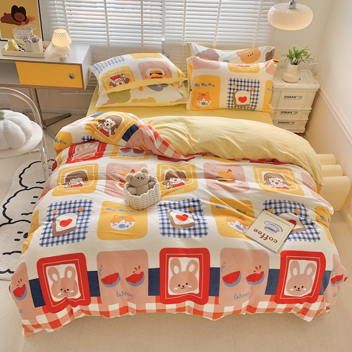 91家纺网 家纺一手货源 找家纺 澳萝拉 2022新款牛奶绒印花四件套 ins萌趣