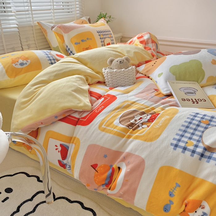 91家纺网 家纺一手货源 找家纺 澳萝拉 2022新款牛奶绒印花四件套 ins萌趣