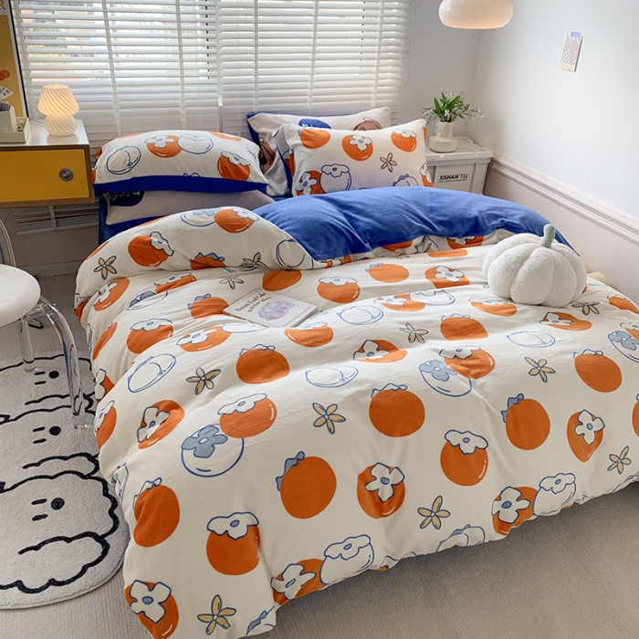 91家纺网 家纺一手货源 找家纺 澳萝拉 2022新款牛奶绒印花四件套 好柿发生