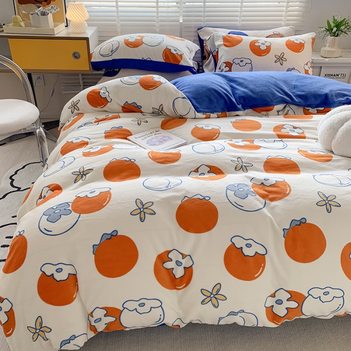 91家纺网 家纺一手货源 找家纺 澳萝拉 2022新款牛奶绒印花四件套 好柿发生