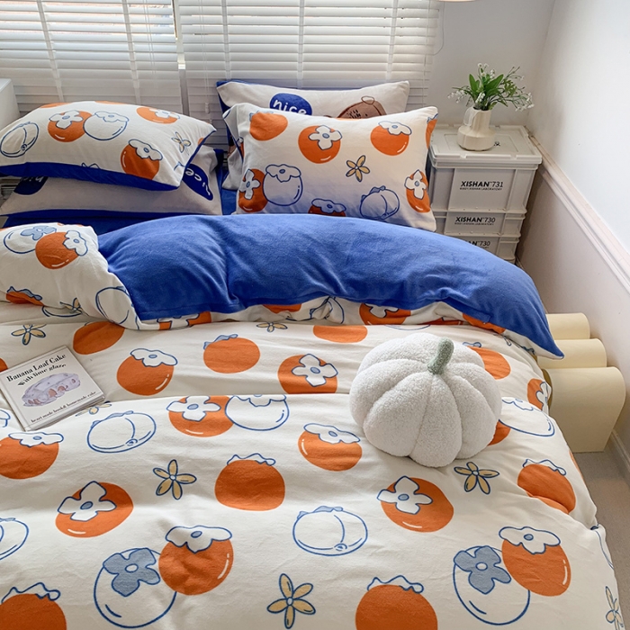 91家纺网 家纺一手货源 找家纺 澳萝拉 2022新款牛奶绒印花四件套 好柿发生