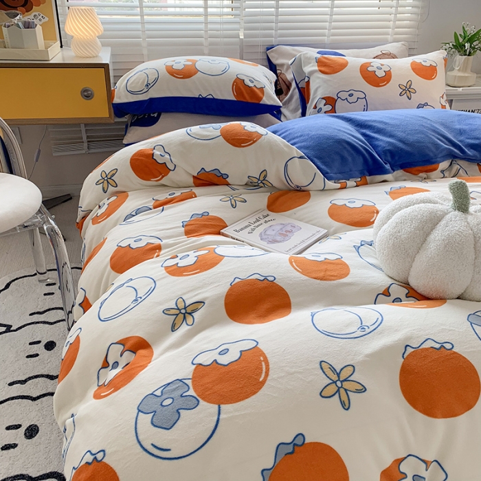 91家纺网 家纺一手货源 找家纺 澳萝拉 2022新款牛奶绒印花四件套 好柿发生