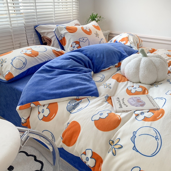 91家纺网 家纺一手货源 找家纺 澳萝拉 2022新款牛奶绒印花四件套 好柿发生