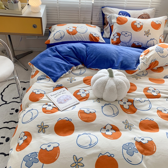 91家纺网 家纺一手货源 找家纺 澳萝拉 2022新款牛奶绒印花四件套 好柿发生