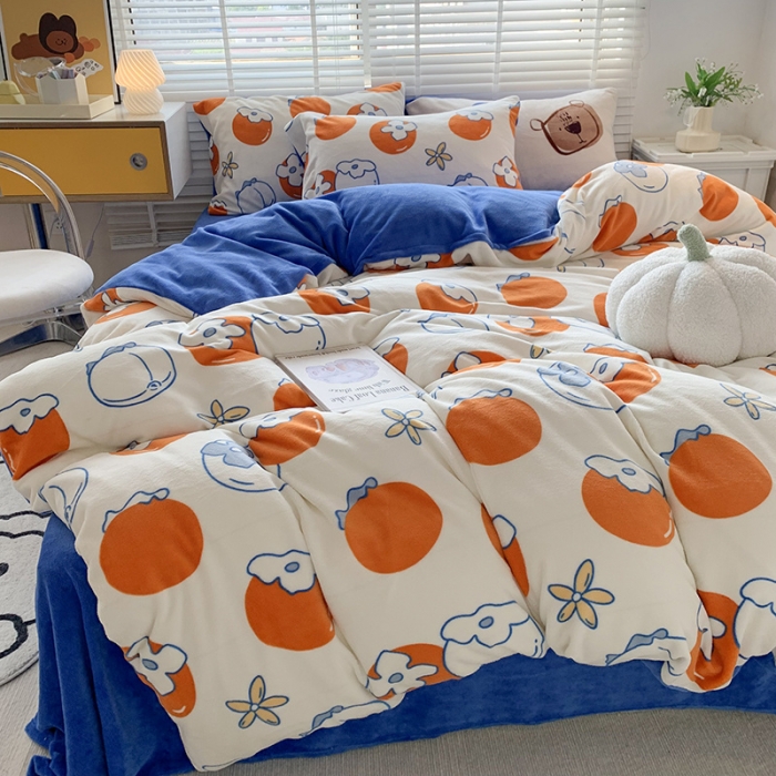 91家纺网 家纺一手货源 找家纺 澳萝拉 2022新款牛奶绒印花四件套 好柿发生