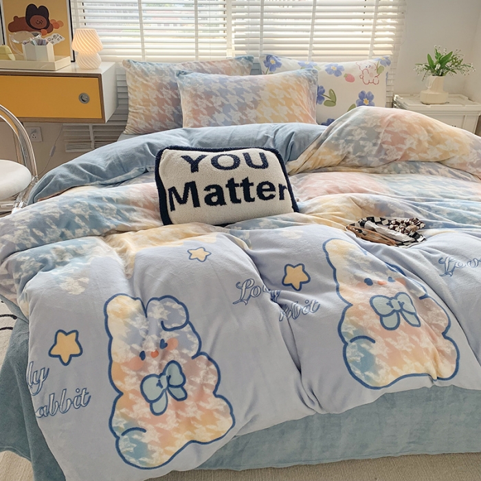 91家纺网 家纺一手货源 找家纺 澳萝拉 2022新款牛奶绒印花四件套 千鸟格兔