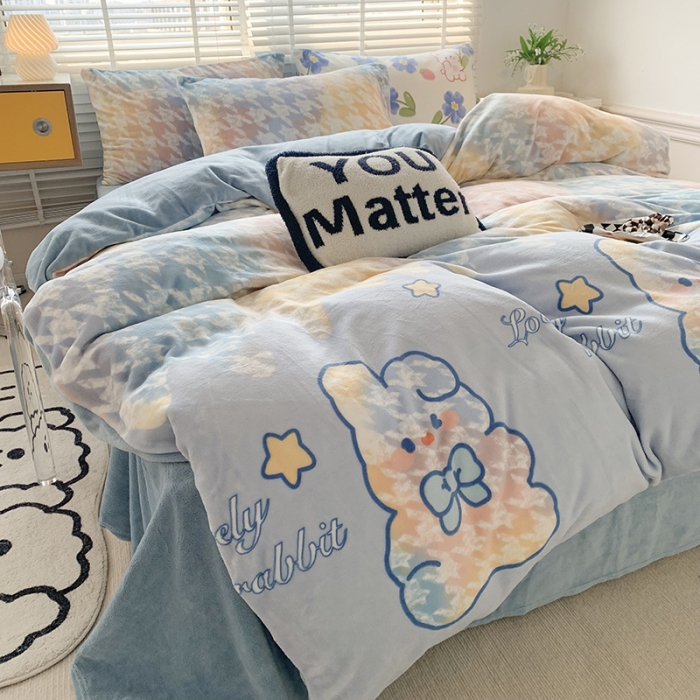 91家纺网 家纺一手货源 找家纺 澳萝拉 2022新款牛奶绒印花四件套 千鸟格兔