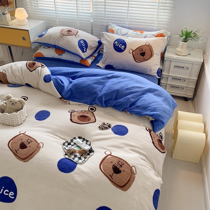 91家纺网 家纺一手货源 找家纺 澳萝拉 2022新款牛奶绒印花四件套 趣多多