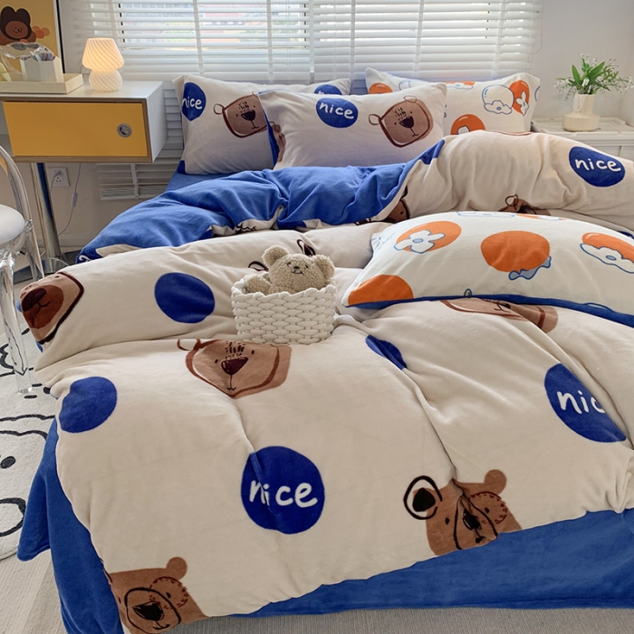 91家纺网 家纺一手货源 找家纺 澳萝拉 2022新款牛奶绒印花四件套 趣多多