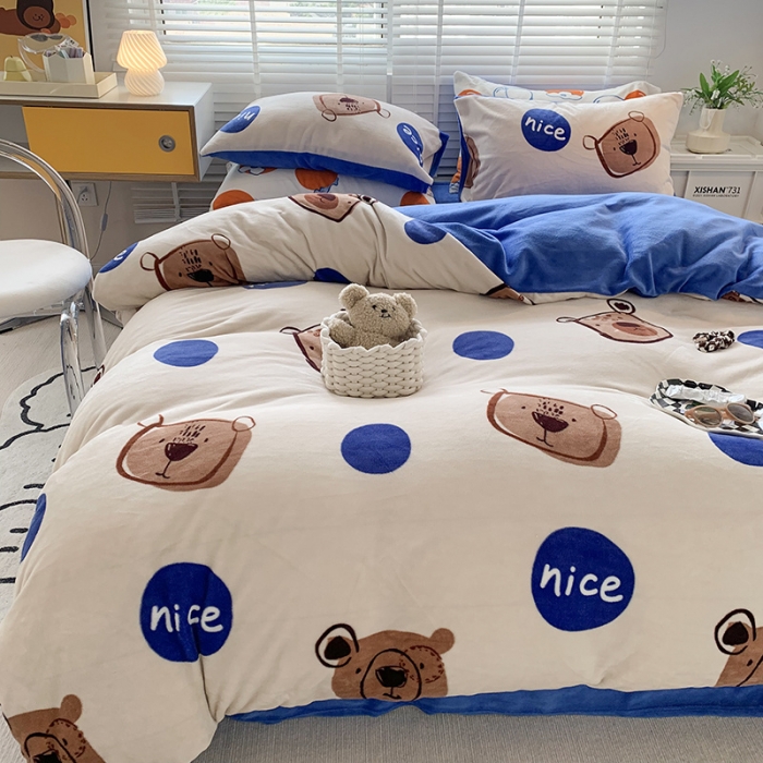 91家纺网 家纺一手货源 找家纺 澳萝拉 2022新款牛奶绒印花四件套 趣多多