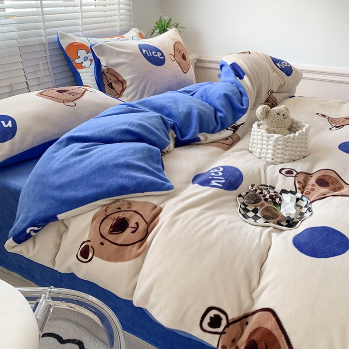 91家纺网 家纺一手货源 找家纺 澳萝拉 2022新款牛奶绒印花四件套 趣多多