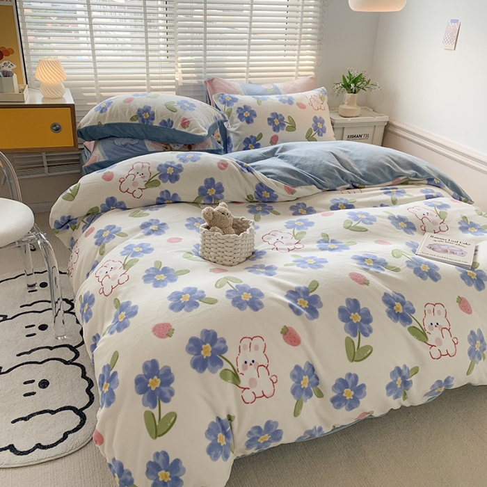 91家纺网 家纺一手货源 找家纺 澳萝拉 2022新款牛奶绒印花四件套 甜蜜fafa