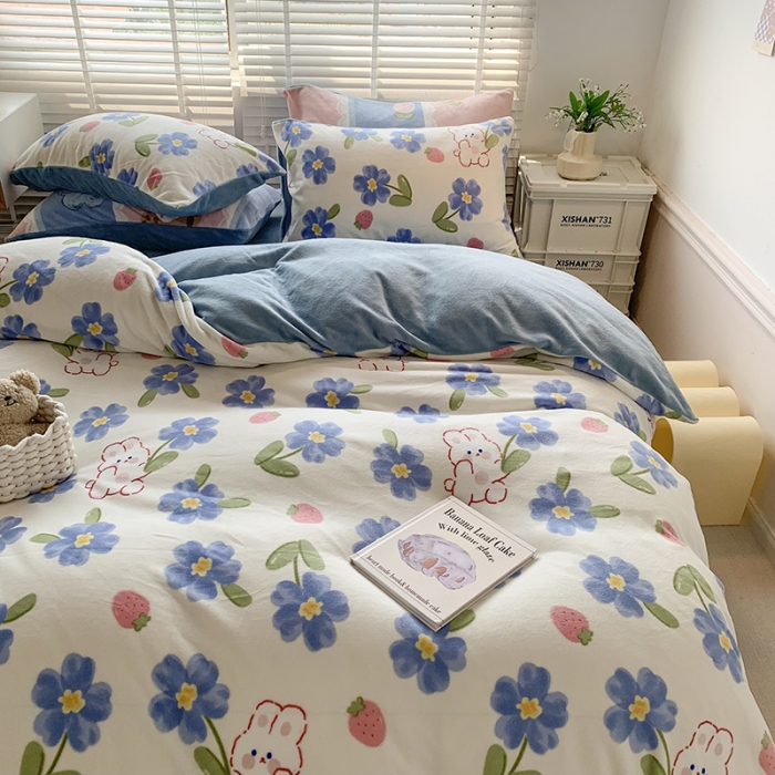 91家纺网 家纺一手货源 找家纺 澳萝拉 2022新款牛奶绒印花四件套 甜蜜fafa