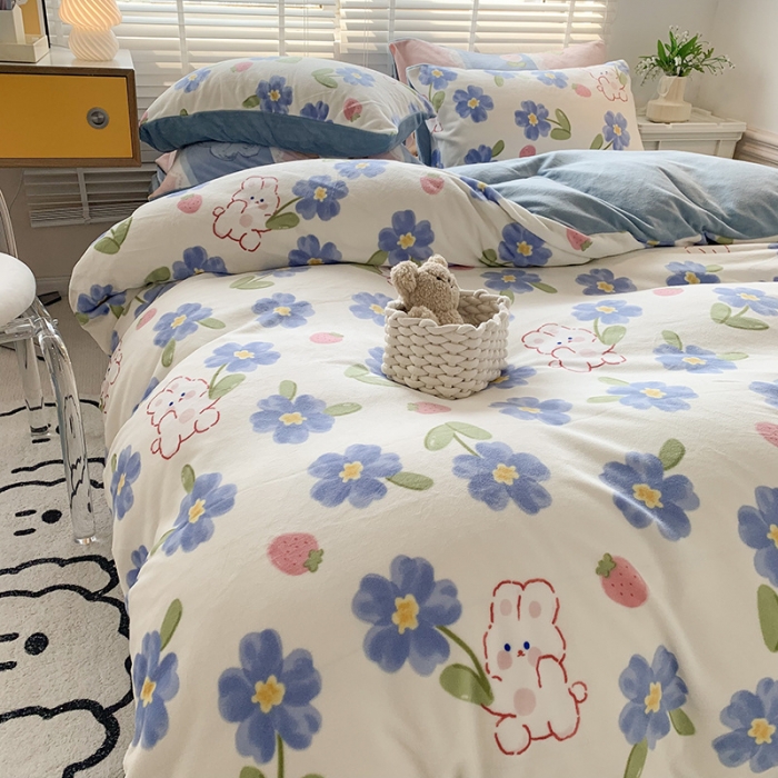 91家纺网 家纺一手货源 找家纺 澳萝拉 2022新款牛奶绒印花四件套 甜蜜fafa