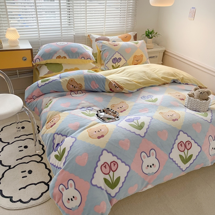 91家纺网 家纺一手货源 找家纺 澳萝拉 2022新款牛奶绒印花四件套 心动萌宠