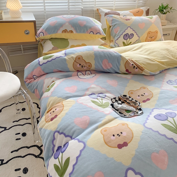 91家纺网 家纺一手货源 找家纺 澳萝拉 2022新款牛奶绒印花四件套 心动萌宠