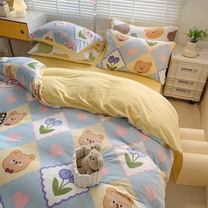 91家纺网 家纺一手货源 找家纺 澳萝拉 2022新款牛奶绒印花四件套 心动萌宠