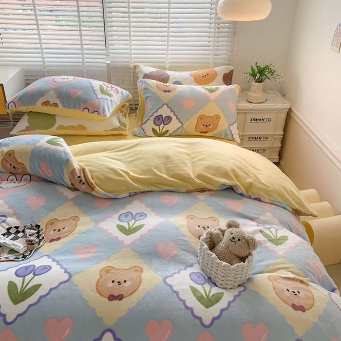 91家纺网 家纺一手货源 找家纺 澳萝拉 2022新款牛奶绒印花四件套 心动萌宠