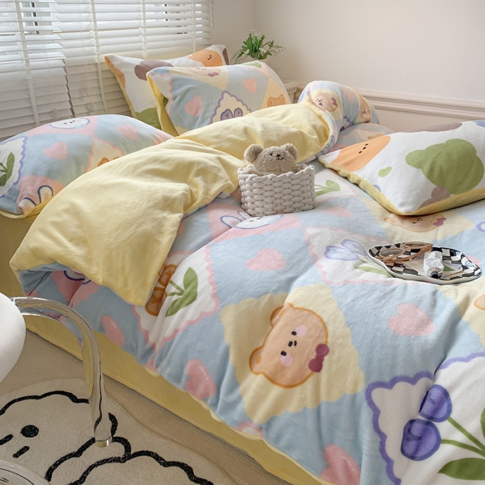 91家纺网 家纺一手货源 找家纺 澳萝拉 2022新款牛奶绒印花四件套 心动萌宠