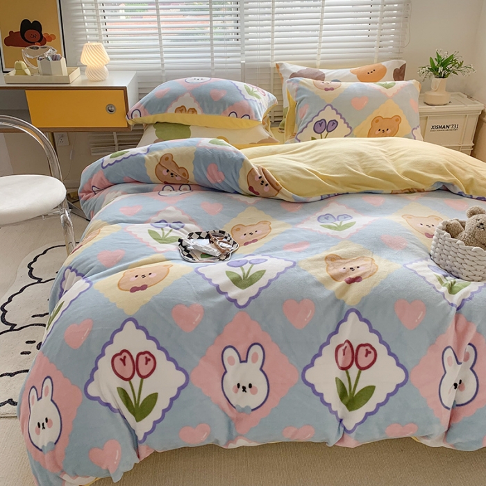 91家纺网 家纺一手货源 找家纺 澳萝拉 2022新款牛奶绒印花四件套 心动萌宠