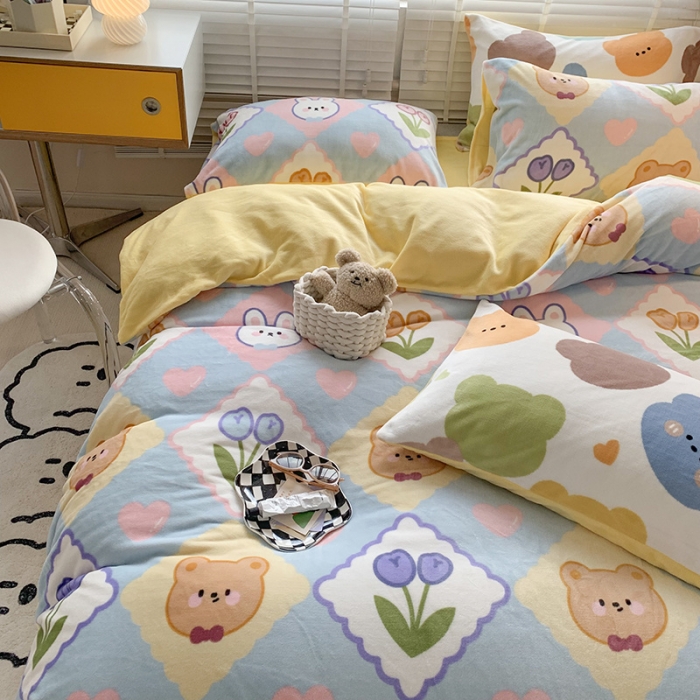 91家纺网 家纺一手货源 找家纺 澳萝拉 2022新款牛奶绒印花四件套 心动萌宠