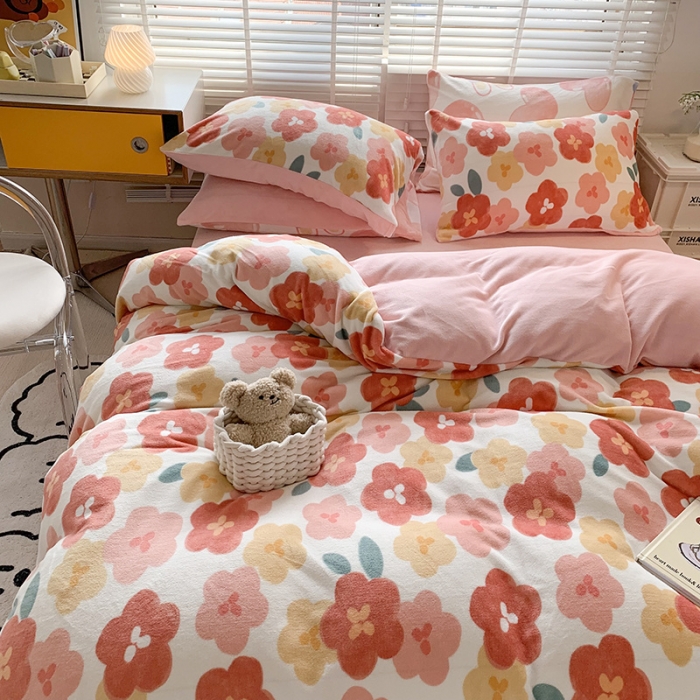 91家纺网 家纺一手货源 找家纺 澳萝拉 2022新款牛奶绒印花四件套 悠然花语