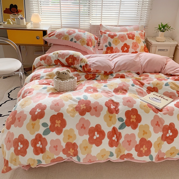 91家纺网 家纺一手货源 找家纺 澳萝拉 2022新款牛奶绒印花四件套 悠然花语