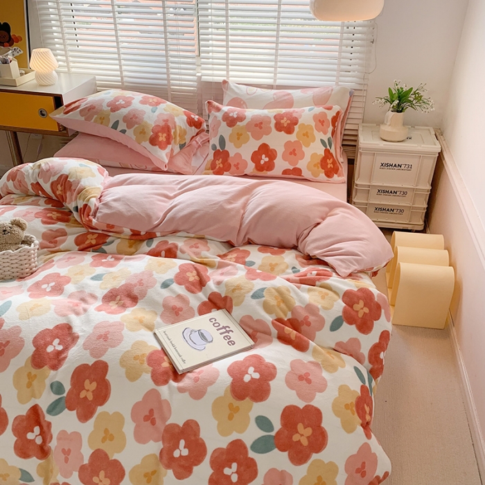 91家纺网 家纺一手货源 找家纺 澳萝拉 2022新款牛奶绒印花四件套 悠然花语