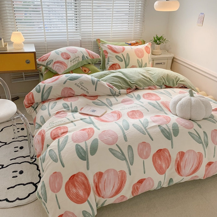 91家纺网 家纺一手货源 找家纺 澳萝拉 2022新款牛奶绒印花四件套 郁金香