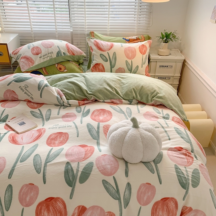 91家纺网 家纺一手货源 找家纺 澳萝拉 2022新款牛奶绒印花四件套 郁金香