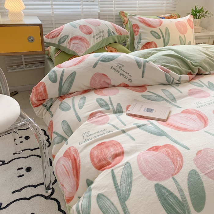 91家纺网 家纺一手货源 找家纺 澳萝拉 2022新款牛奶绒印花四件套 郁金香