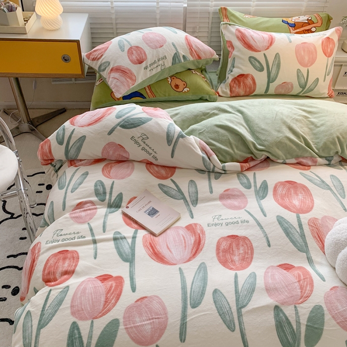 91家纺网 家纺一手货源 找家纺 澳萝拉 2022新款牛奶绒印花四件套 郁金香