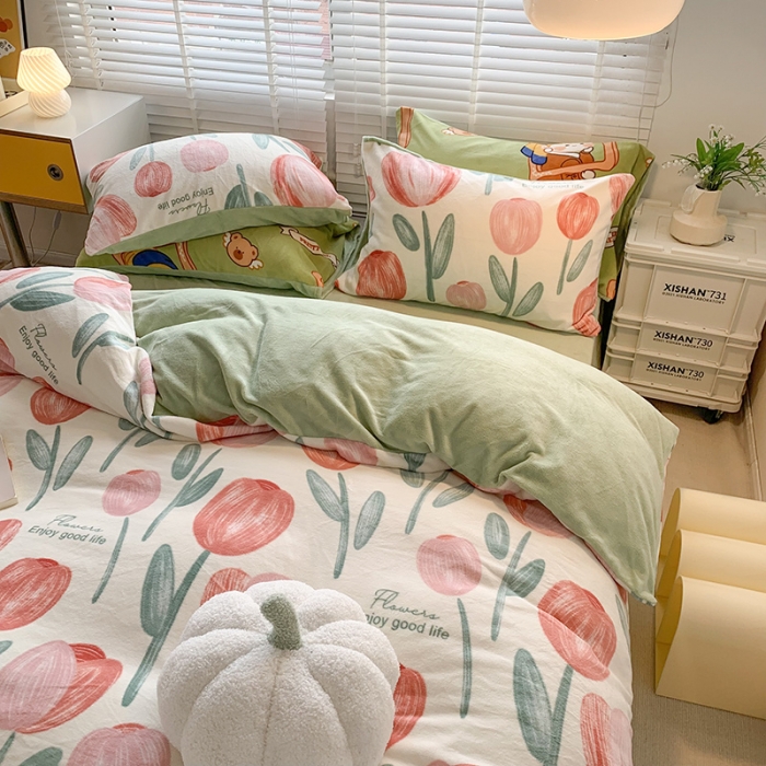 91家纺网 家纺一手货源 找家纺 澳萝拉 2022新款牛奶绒印花四件套 郁金香