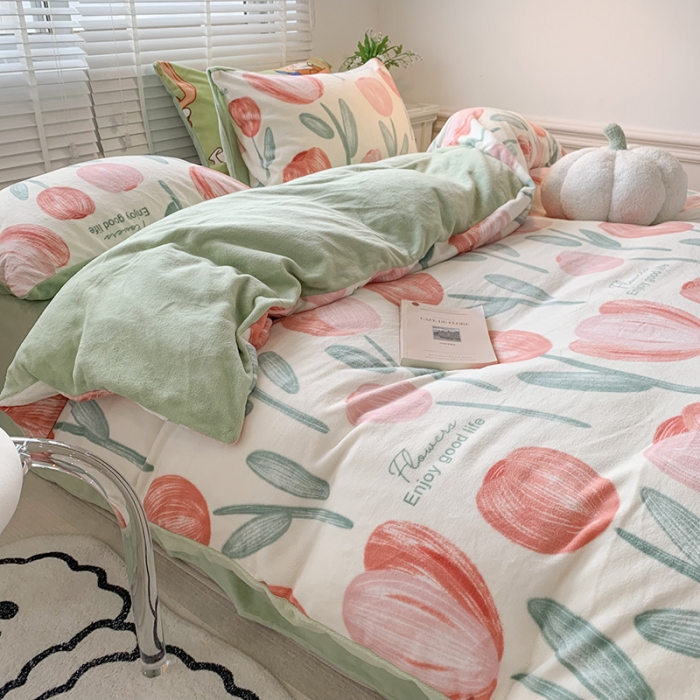 91家纺网 家纺一手货源 找家纺 澳萝拉 2022新款牛奶绒印花四件套 郁金香