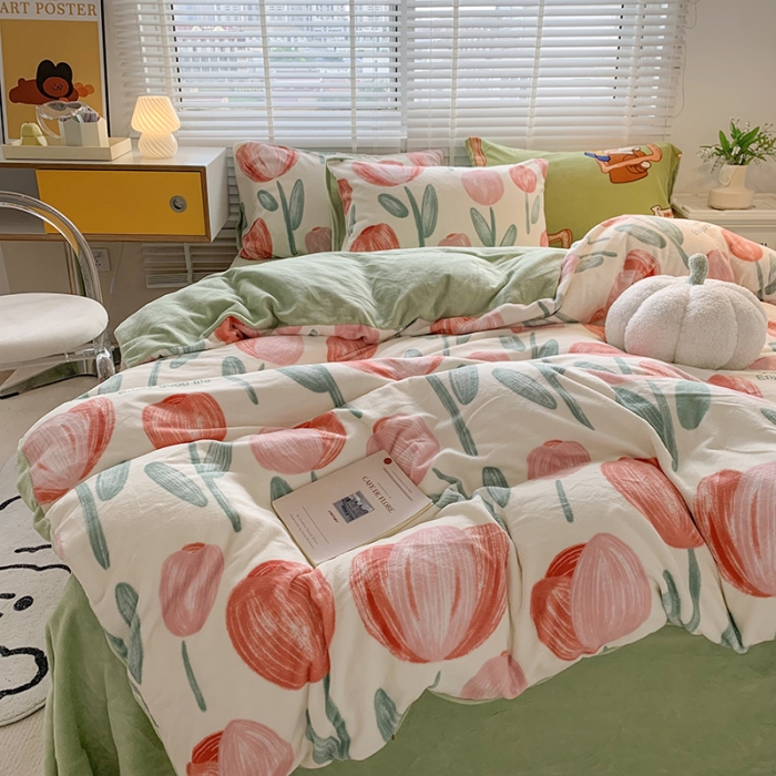 91家纺网 家纺一手货源 找家纺 澳萝拉 2022新款牛奶绒印花四件套 郁金香