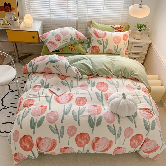 91家纺网 家纺一手货源 找家纺 澳萝拉 2022新款牛奶绒印花四件套 郁金香