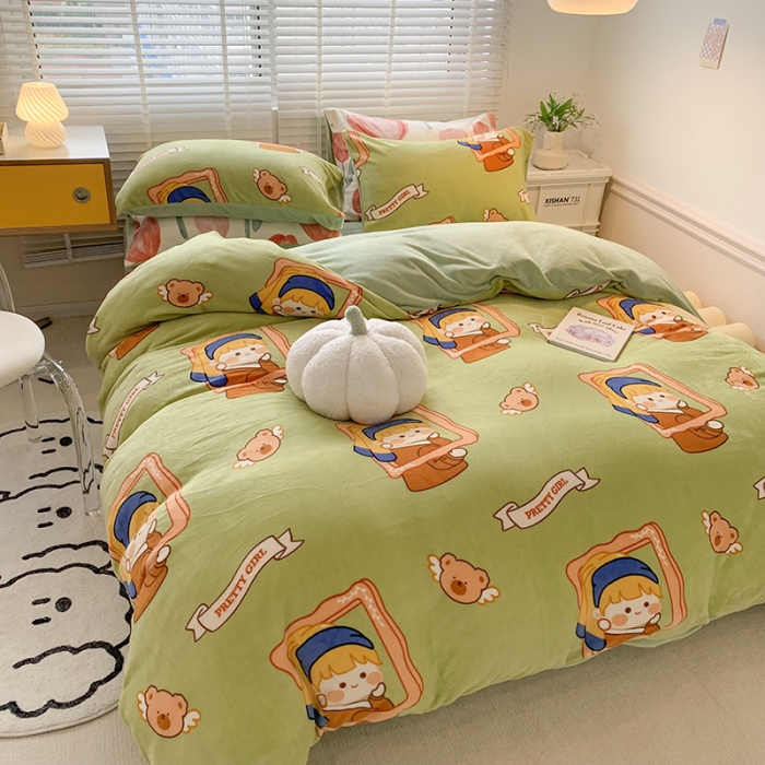 91家纺网 家纺一手货源 找家纺 澳萝拉 2022新款牛奶绒印花四件套 珍珠女孩