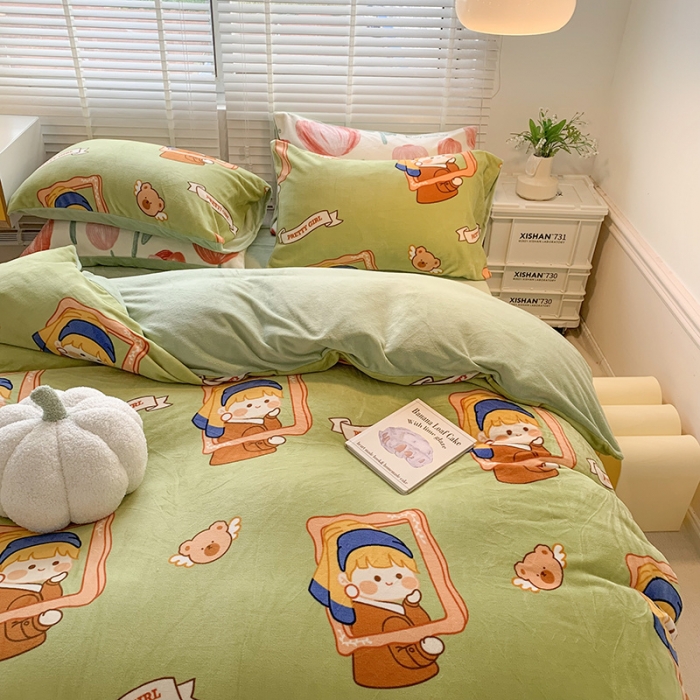 91家纺网 家纺一手货源 找家纺 澳萝拉 2022新款牛奶绒印花四件套 珍珠女孩