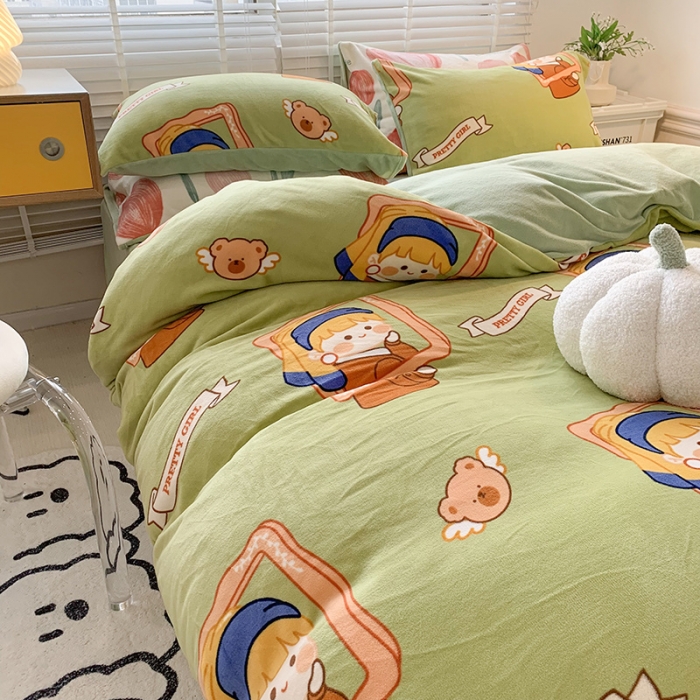 91家纺网 家纺一手货源 找家纺 澳萝拉 2022新款牛奶绒印花四件套 珍珠女孩