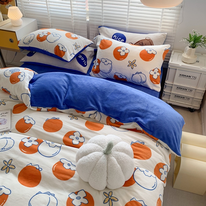 91家纺网 家纺一手货源 找家纺 澳萝拉 2022新款牛奶绒印花四件套 好柿发生