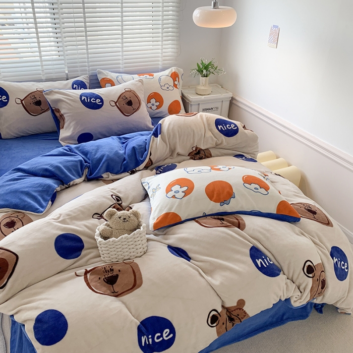 91家纺网 家纺一手货源 找家纺 澳萝拉 2022新款牛奶绒印花四件套 趣多多