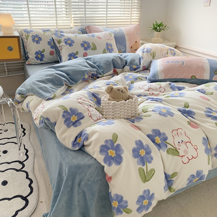 91家纺网 家纺一手货源 找家纺 澳萝拉 2022新款牛奶绒印花四件套 甜蜜fafa