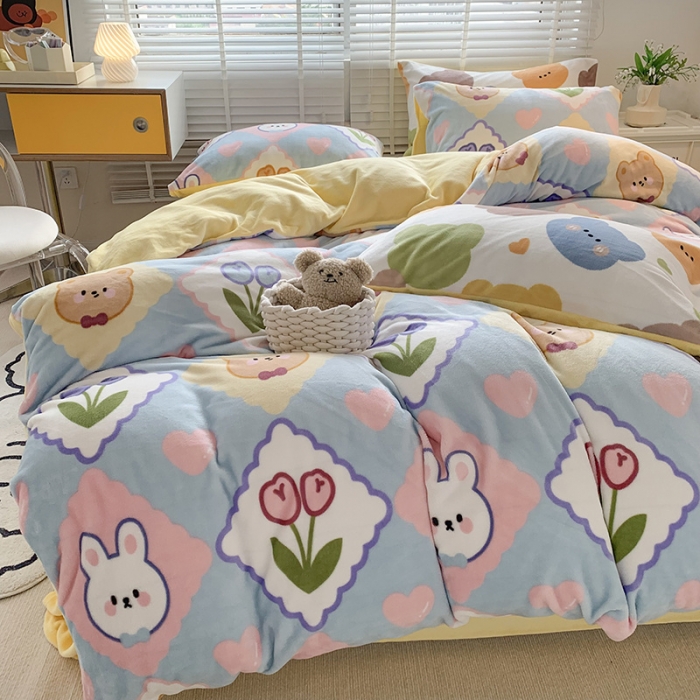 91家纺网 家纺一手货源 找家纺 澳萝拉 2022新款牛奶绒印花四件套 心动萌宠