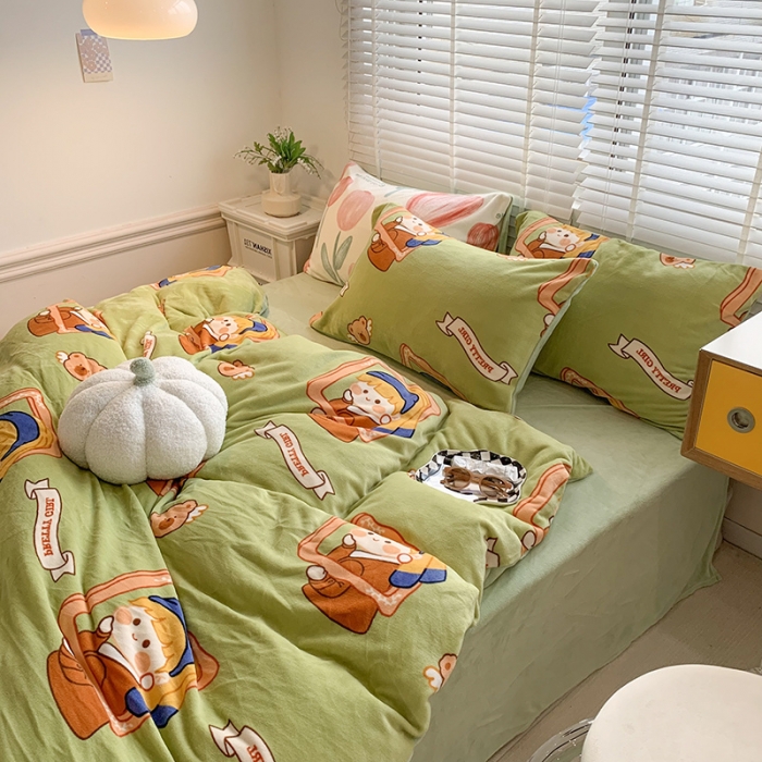 91家纺网 家纺一手货源 找家纺 澳萝拉 2022新款牛奶绒印花四件套 珍珠女孩