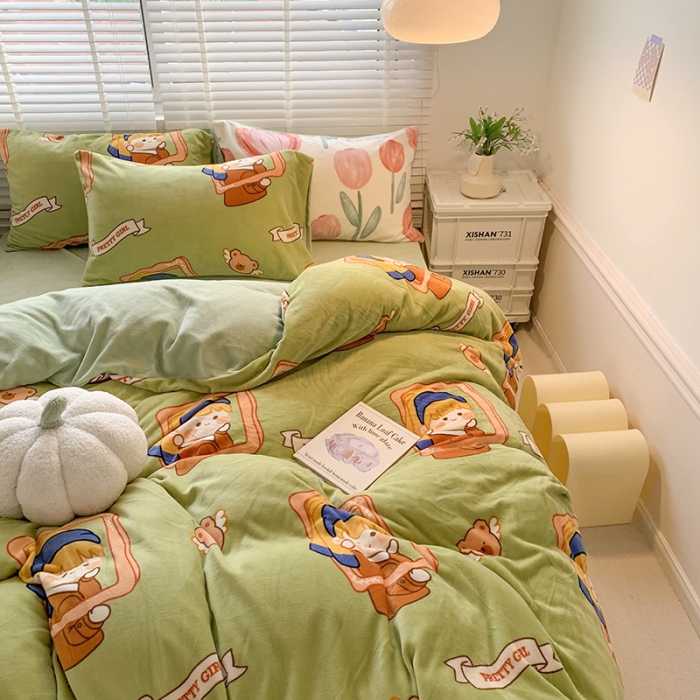 91家纺网 家纺一手货源 找家纺 澳萝拉 2022新款牛奶绒印花四件套 珍珠女孩