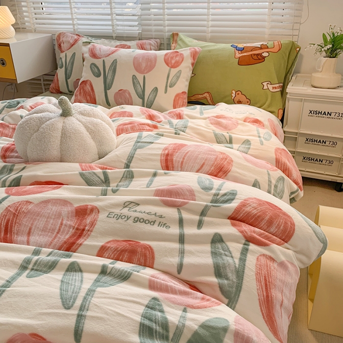 91家纺网 家纺一手货源 找家纺 澳萝拉 2022新款牛奶绒印花四件套 郁金香